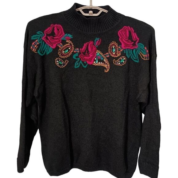 Vtg Stefano Ramie Knit Sweater 1X Plus Sz 18 20 Floral Embroidery 90s Cottage - Picture 10 of 14